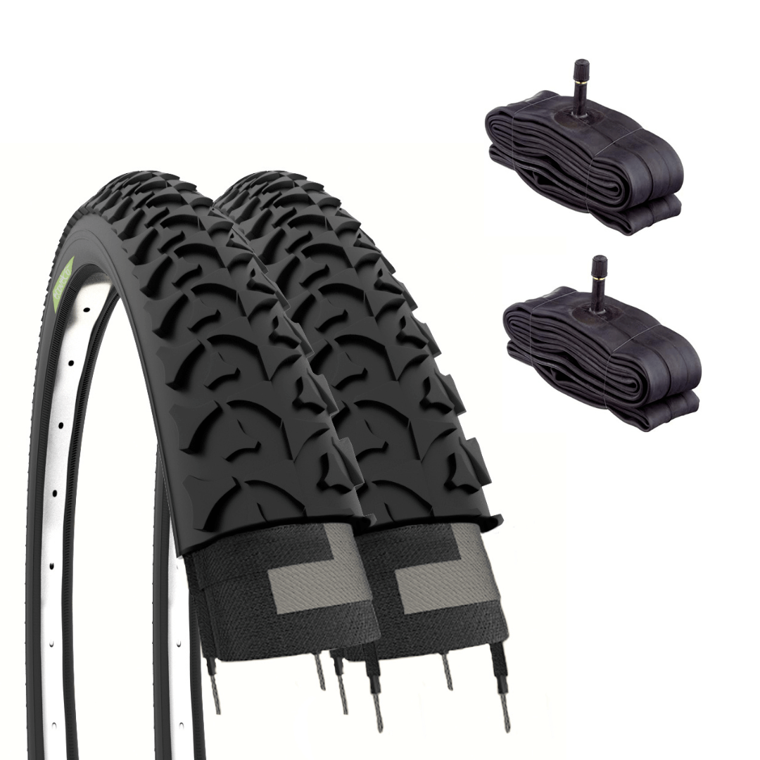 Pneus VTT 26 X 1.95 (50-559) ECOVELO - 2 Pneumatiques Mountain Bike Tassellés Noir Pour Bicyclette Adulte Et Enfant