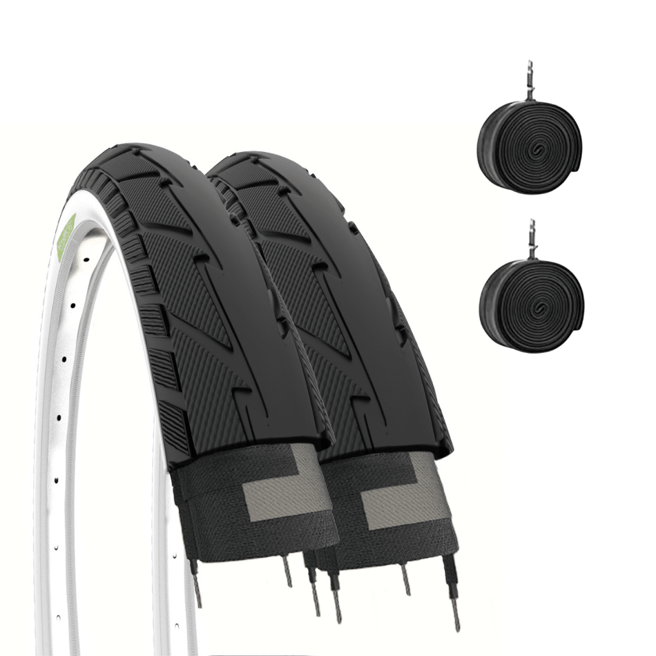 2 copertoni 26x1.75 +camere pneumatici bianconeri stradali da città
