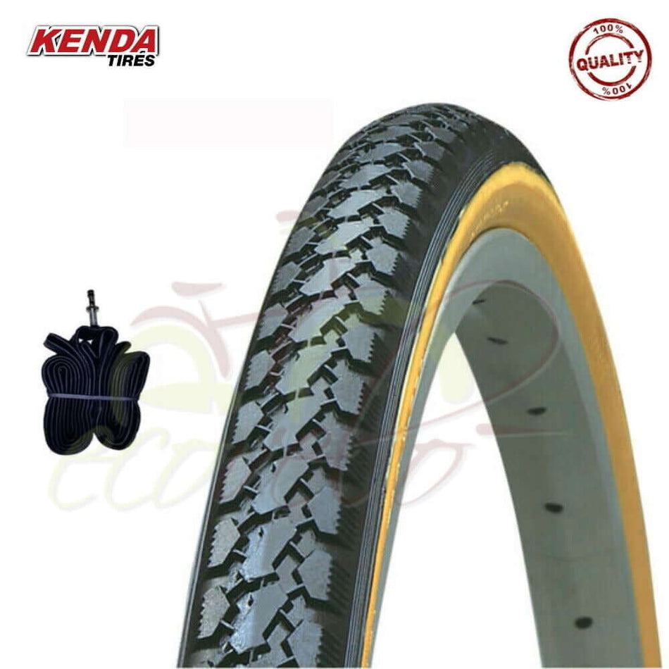 Kit 1 Kenda 700x35 28 5/8 tire + 1 inner tube city bike black for