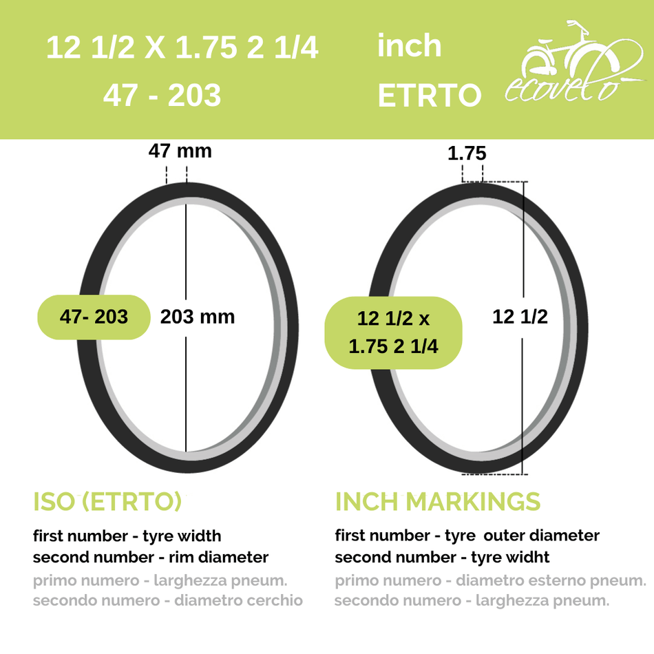 copertone 12 1/2x1.75 x 2 1/4 (47-203) + camere per bici Mountain Bike