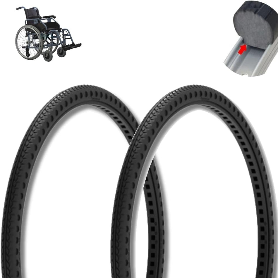 2 pneumatici Solidi 24x1 3/8(37-540) Gomma Piena nido d apexCarrozzina Disabili