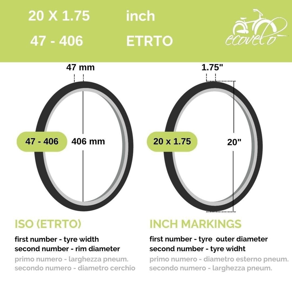 2 copertoni 20 x 1.75 (47-406) + camere america bici bimbo