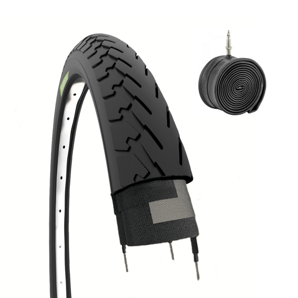 kit 1 tire + 1 inner tube for city bike black 700 x 35 c