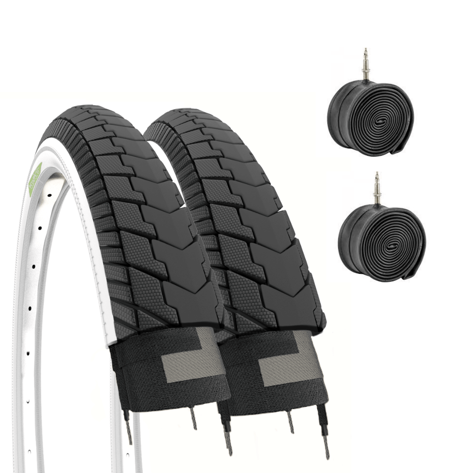 2 tires 24 x 1.75 (47-507) + black and white bike tubes 