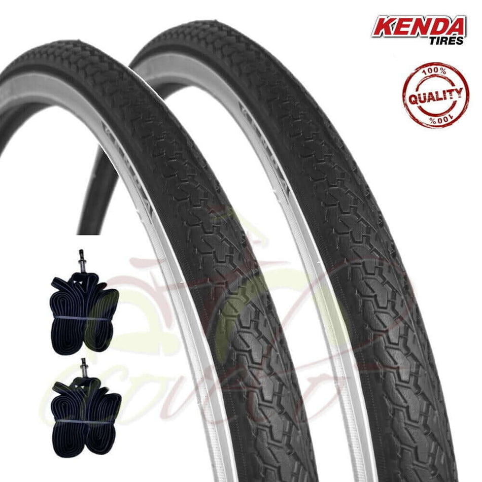 2 Kenda 26x1 3/8 tires + black and white tire tubes (37-590) 